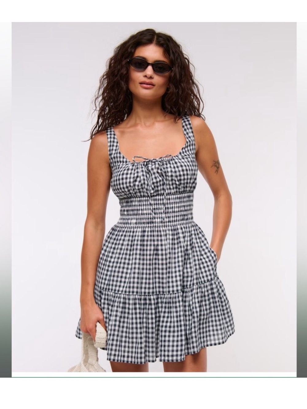 Abercrombie & Fitch easy scoop dress Navy  and White Gingham Smocked Mini Dress